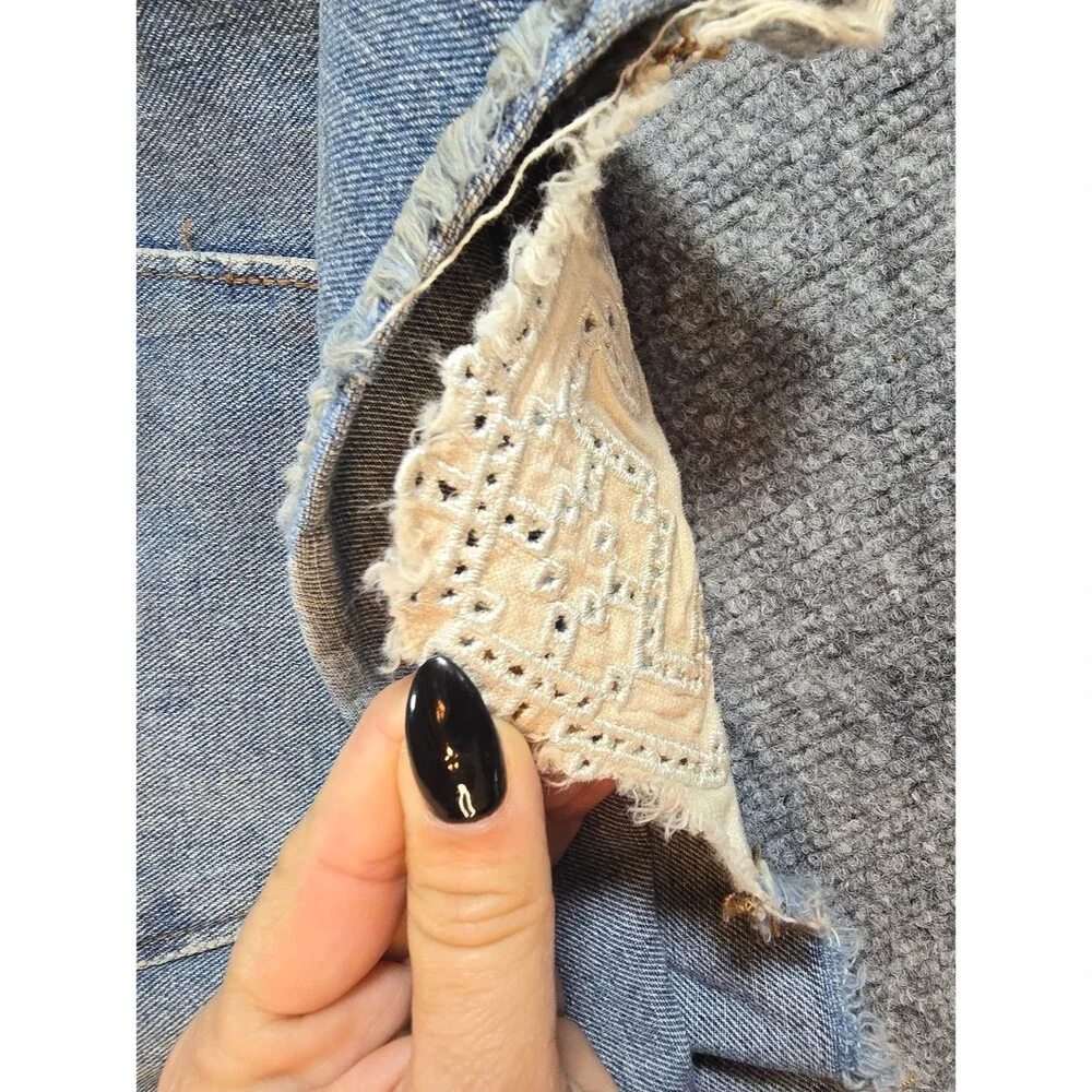 Free People Denim Mini Skirt Womens 6 Blue Lace Inset Boho Festival
